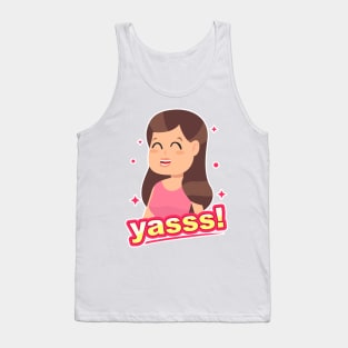 Smiling Girl Yasss Cartoon Brown Tank Top